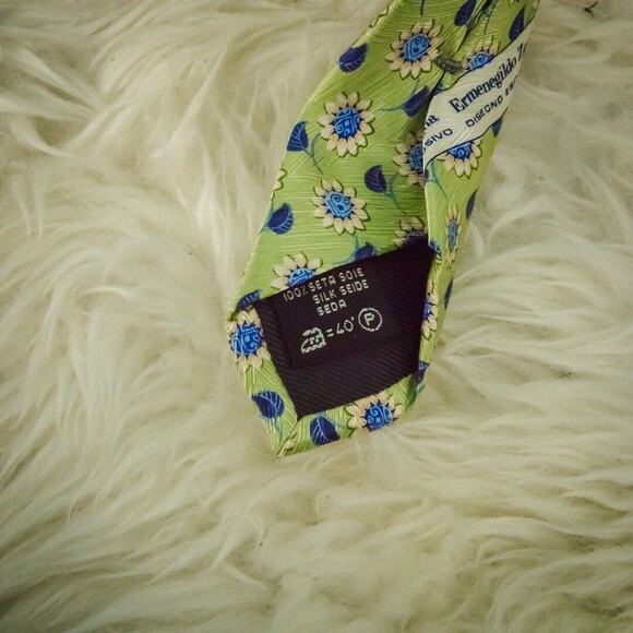 Ermenegildo Zegna Green Blue Floral Print 3.5 inches Wide Tie Necktie - Picture 6 of 7